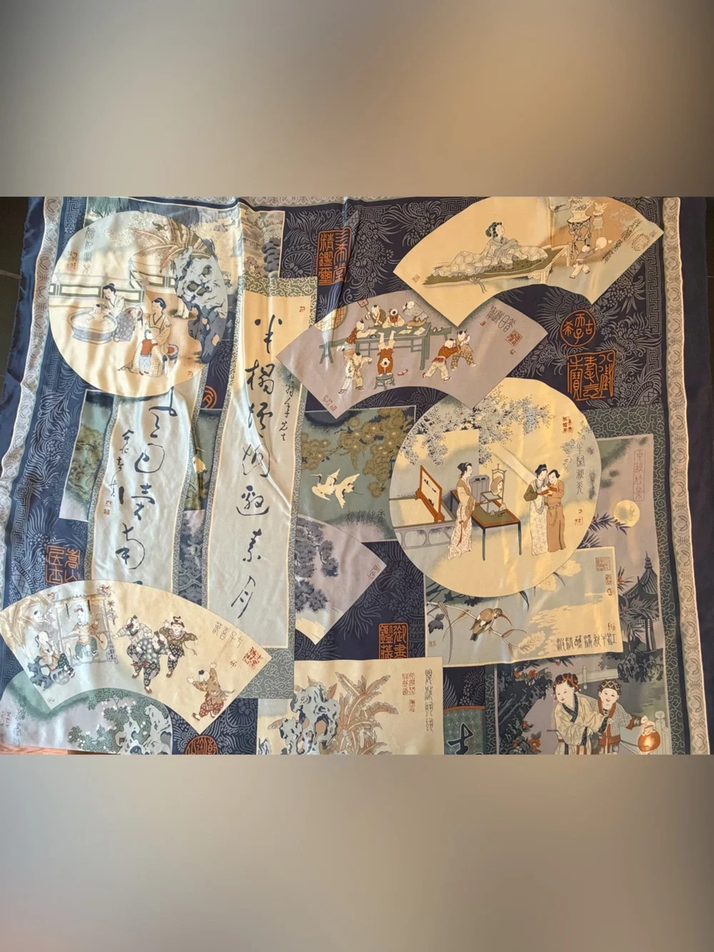 Silk Scarf in Light Blue and Navy